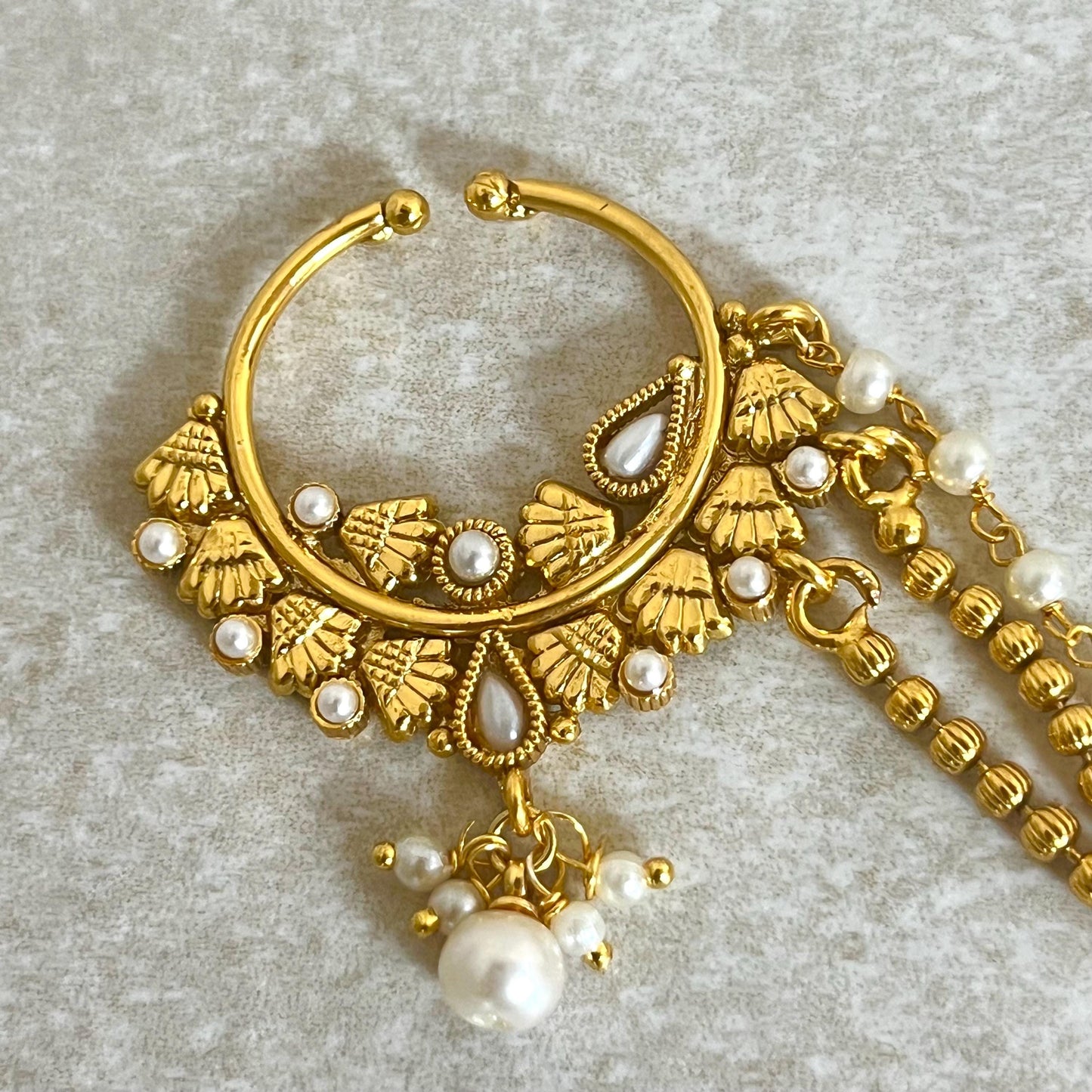 Bright Gold Non-Piercing Nose Ring - with chain/ Fashion Jewellery/ Gift/ Indian/Pakistani style/Nath /Indian Nose Jewellery/ 1 Inch Small