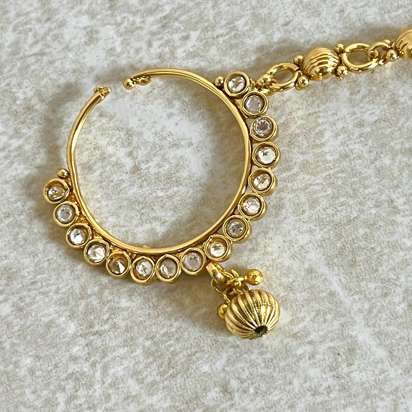 Bright Gold Non-Piercing Nose Ring - with chain/ Fashion Jewellery/ Gift/ Indian/Pakistani style/Nath /Indian Nose Jewellery/ 1 Inch Small