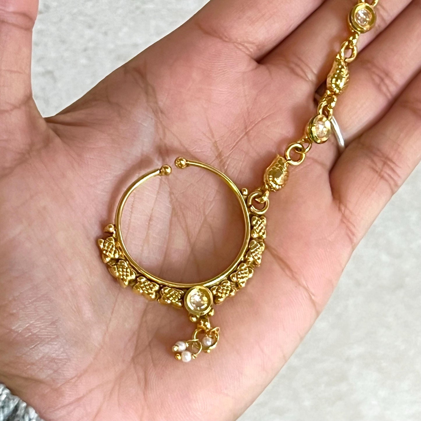 Bright Gold Non-Piercing Nose Ring - with chain/ Fashion Jewellery/ Gift/ Indian/Pakistani style/Nath /Indian Nose Jewellery/ 1 Inch Small