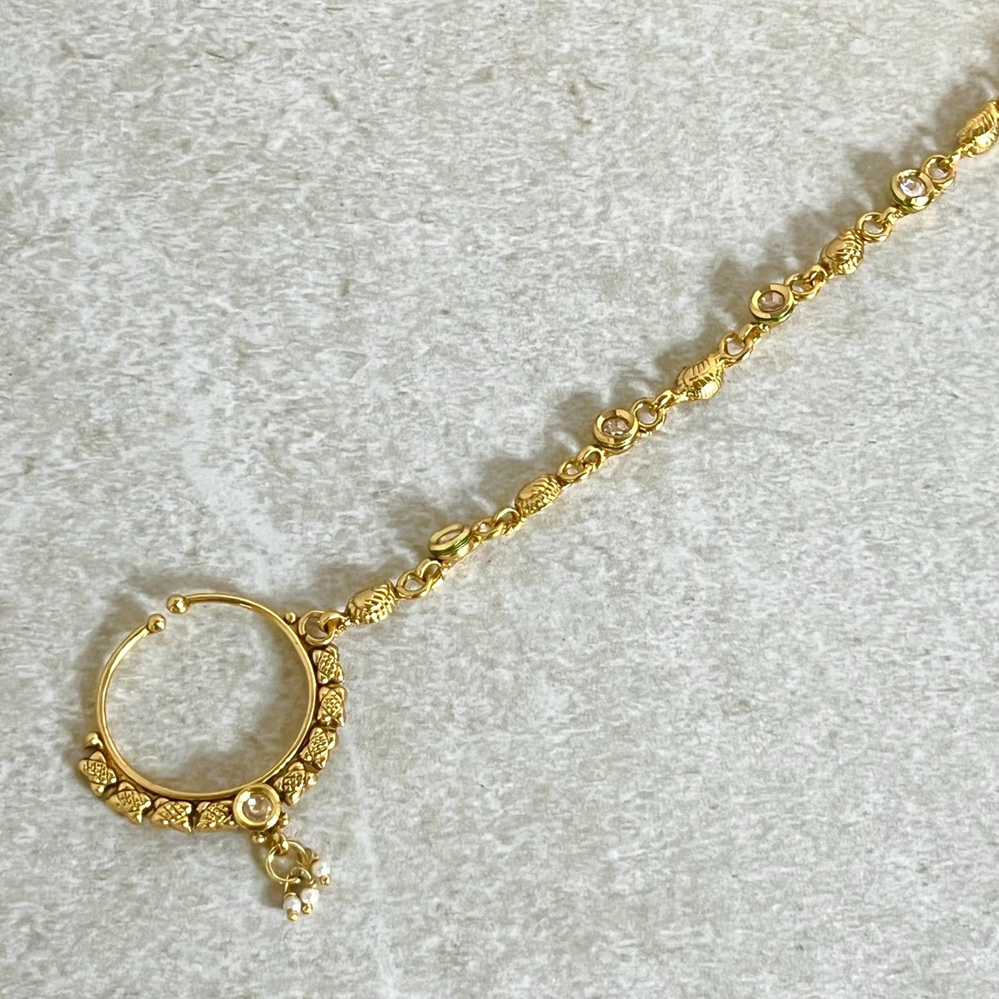 Bright Gold Non-Piercing Nose Ring - with chain/ Fashion Jewellery/ Gift/ Indian/Pakistani style/Nath /Indian Nose Jewellery/ 1 Inch Small