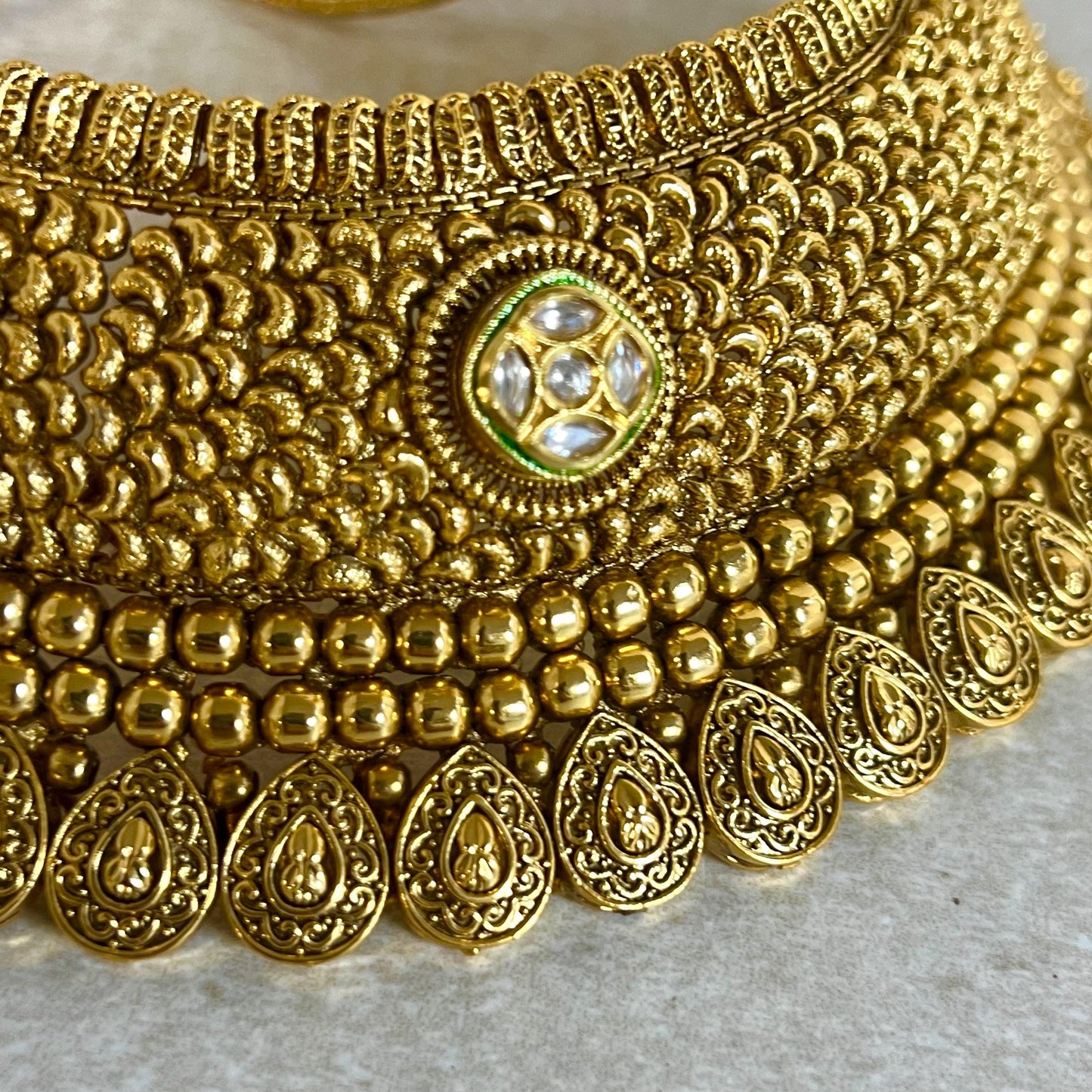 Antique Gold Temple Gold Chunky Choker Set with Earring/ Indian/ Pakistani/Fashion Jewellery/ Gift for Women