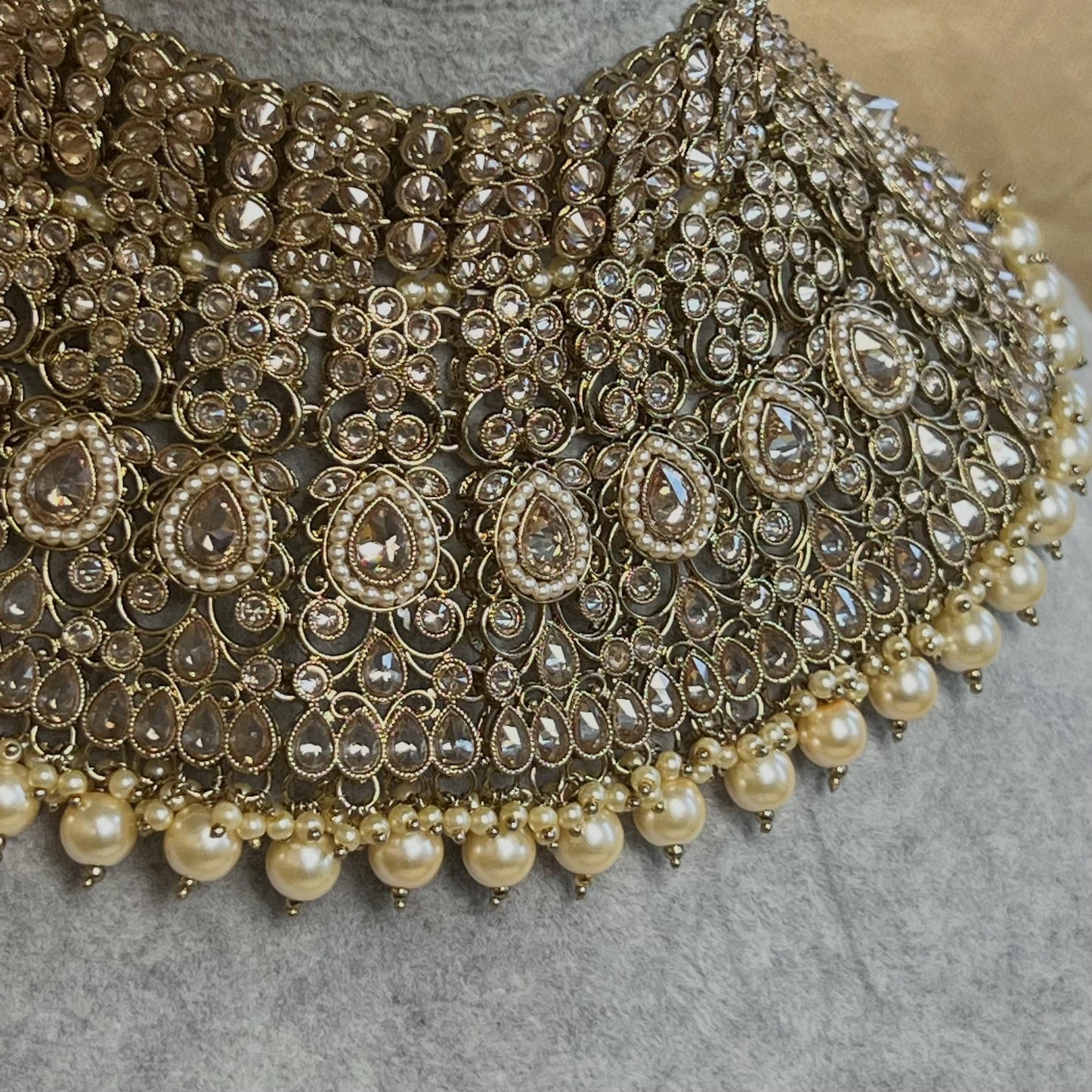 Champagne & Antique Gold Full Bridal set Indian/ Pakistani Style/ Wedding/ Fashion Jewellery/ Necklace set