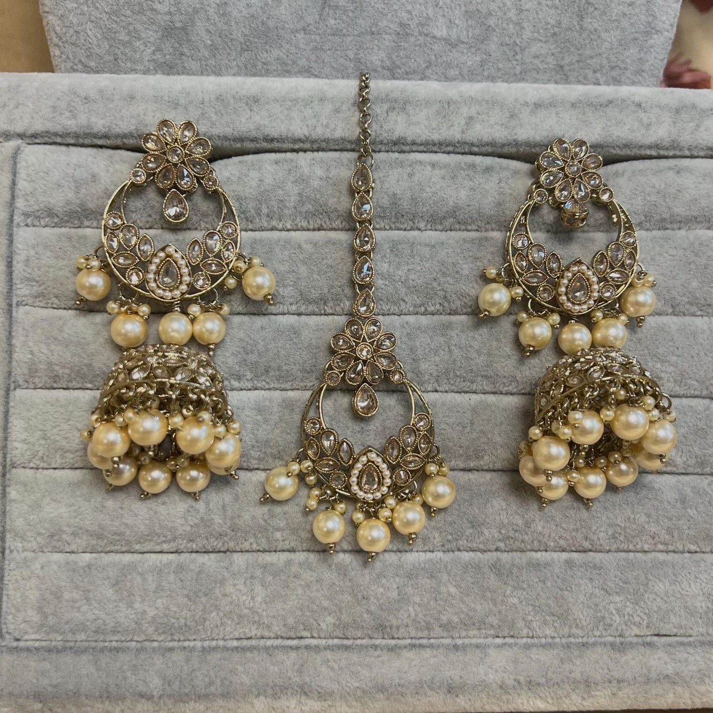 Champagne & Antique Gold Full Bridal set Indian/ Pakistani Style/ Wedding/ Fashion Jewellery/ Necklace set