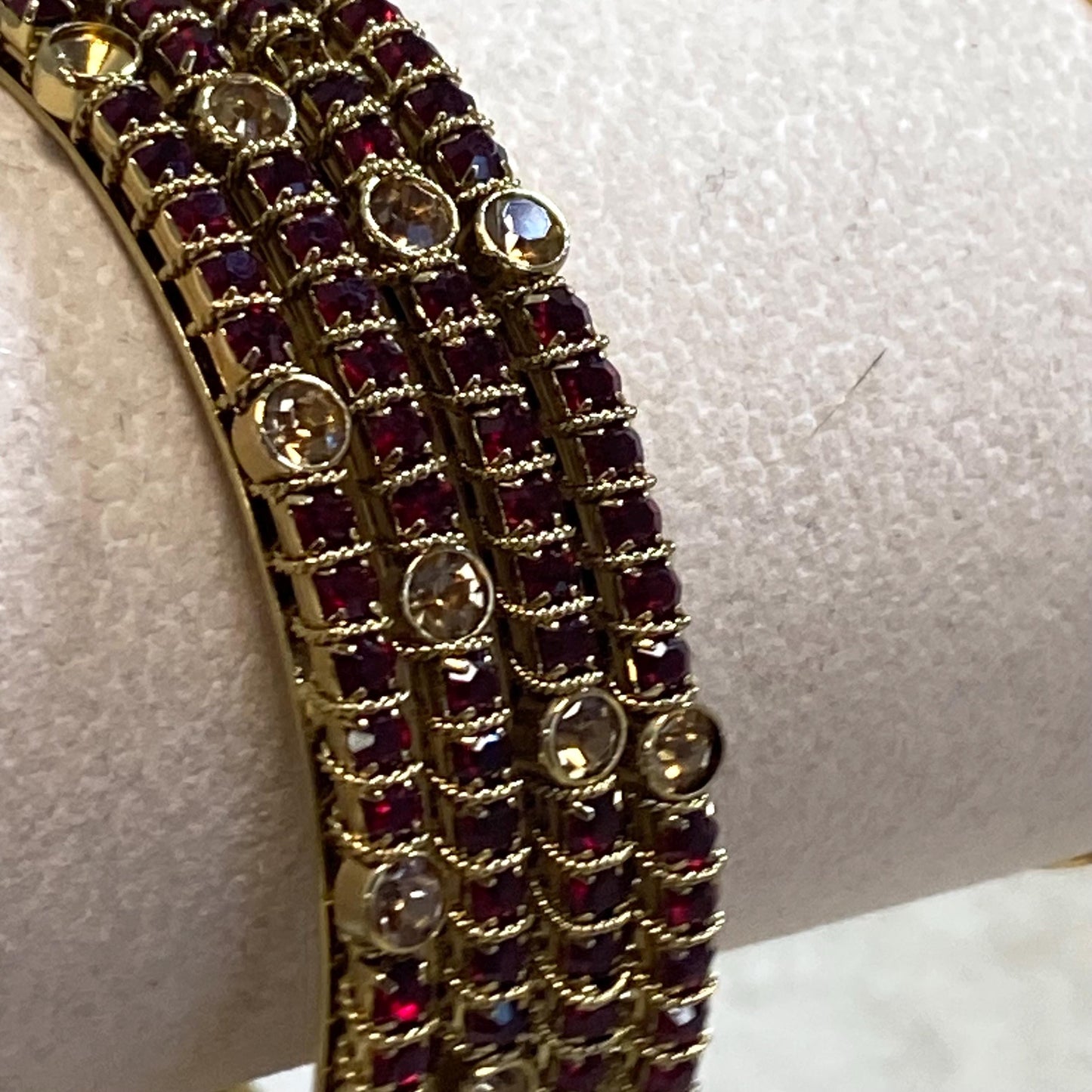 Set of 4 Rhinestone Bangles - Antique Gold Base/ Golden Stones Indian/ Pakistani/Jewelley/ Fashion Bracelet/2.8 only / Choose Colour