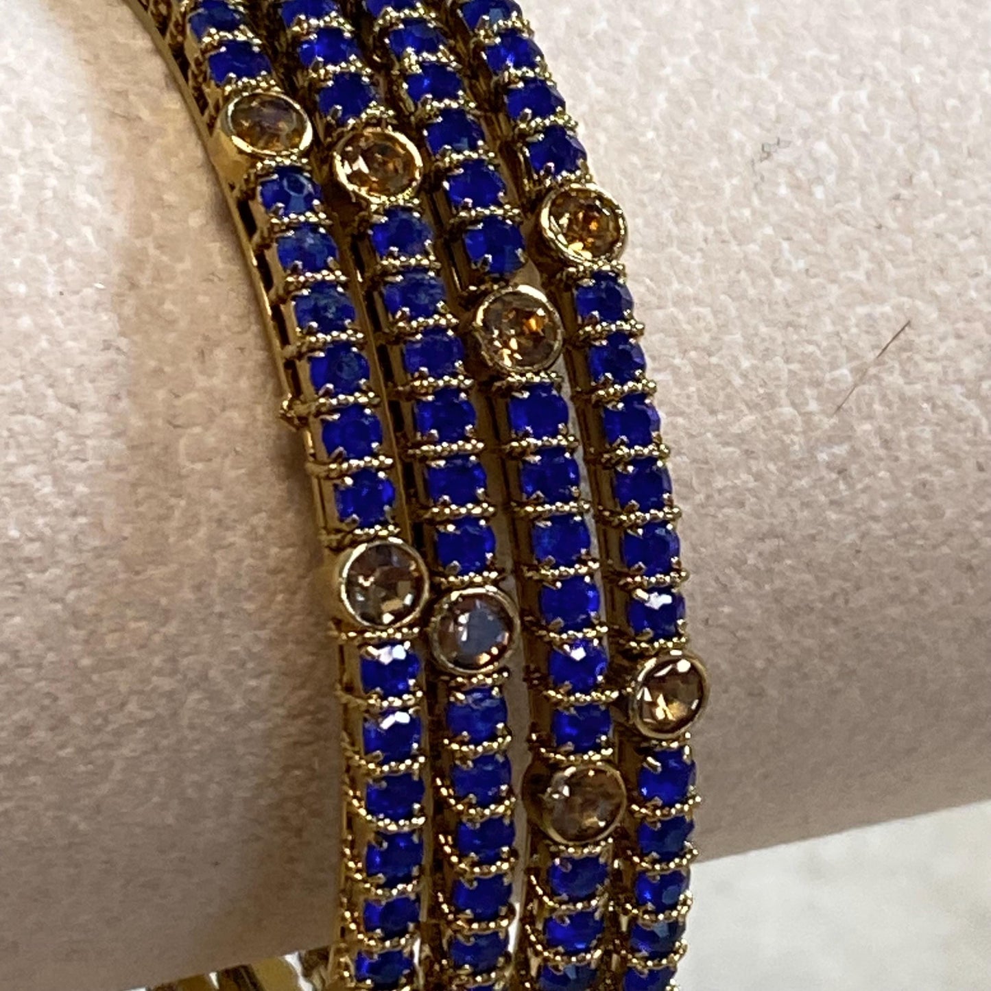 Set of 4 Rhinestone Bangles - Antique Gold Base/ Golden Stones Indian/ Pakistani/Jewelley/ Fashion Bracelet/2.8 only / Choose Colour