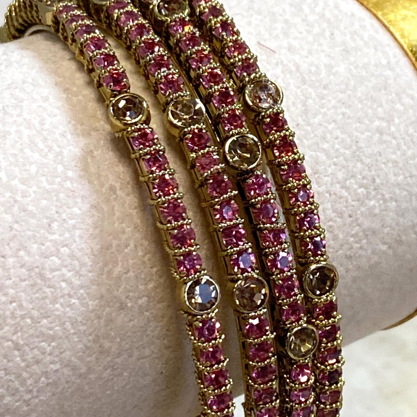 Set of 4 Rhinestone Bangles - Antique Gold Base/ Golden Stones Indian/ Pakistani/Jewelley/ Fashion Bracelet/2.8 only / Choose Colour