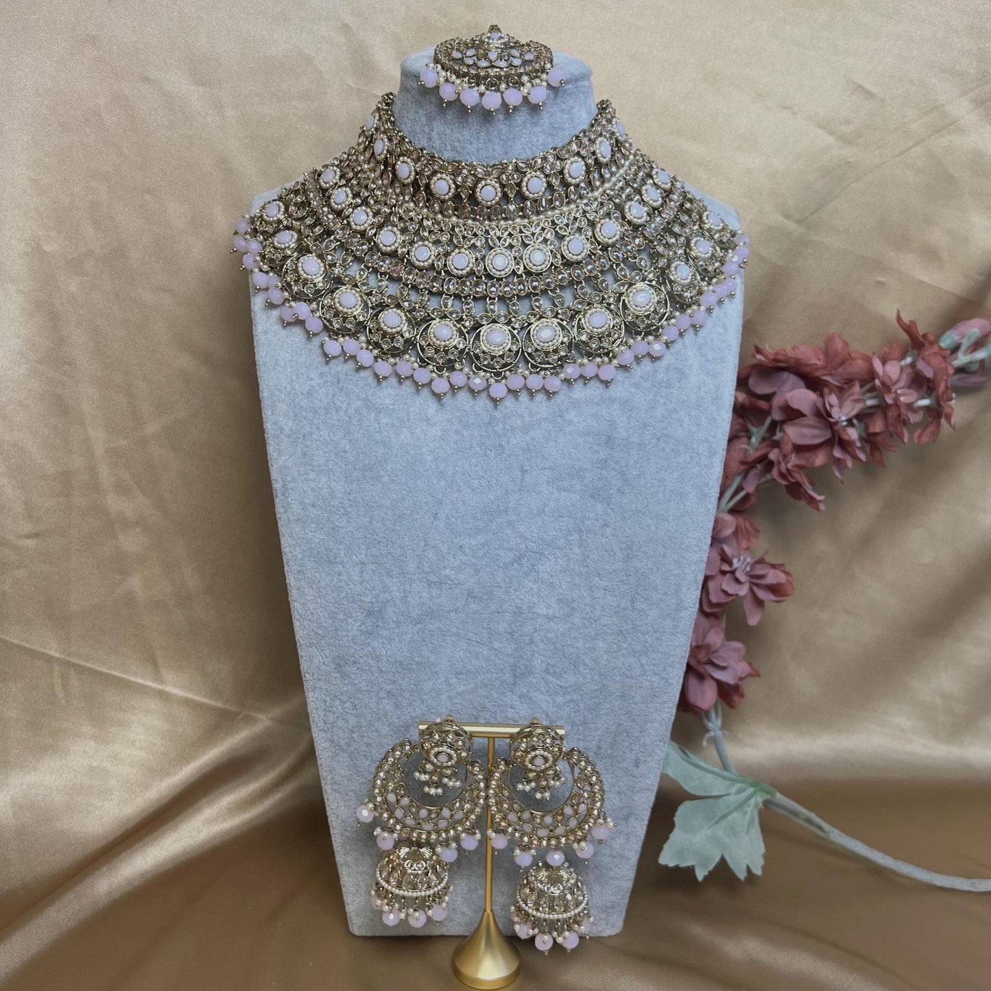 Pink & Champagne Bridal Necklace set Indian/ Pakistani Style/ Wedding/ Fashion Jewellery/ Necklace set