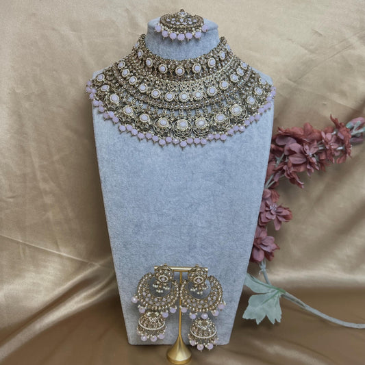 Pink & Champagne Bridal Necklace set Indian/ Pakistani Style/ Wedding/ Fashion Jewellery/ Necklace set