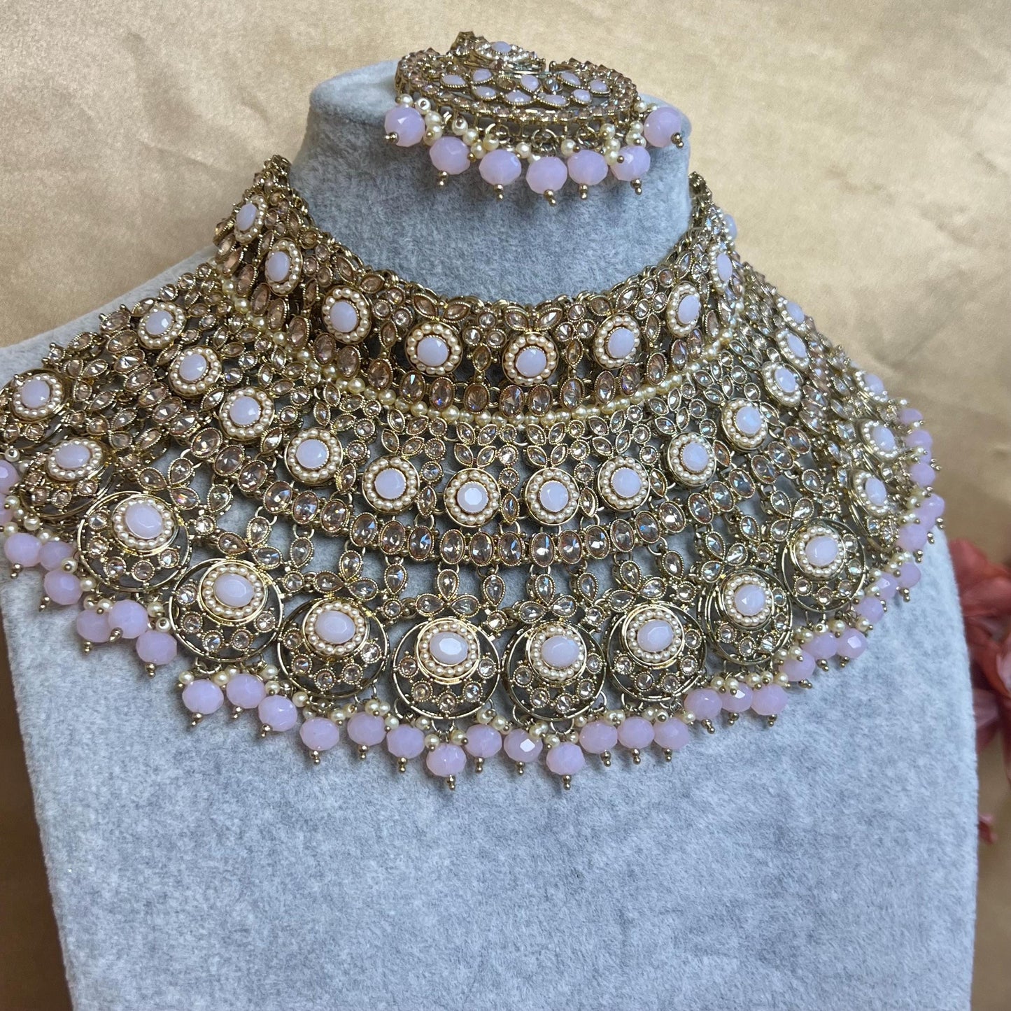 Pink & Champagne Bridal Necklace set Indian/ Pakistani Style/ Wedding/ Fashion Jewellery/ Necklace set
