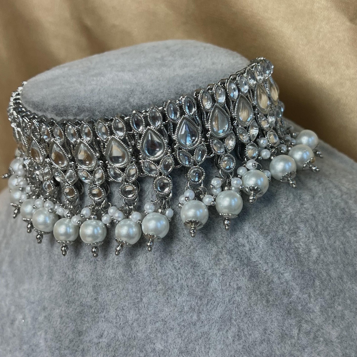 Silver Mirror Choker Set/Indian Chokers/Silver Choker/ Pakistani/Jewellery/Indian Choker Set/Gift for women/Mirror Choker Set