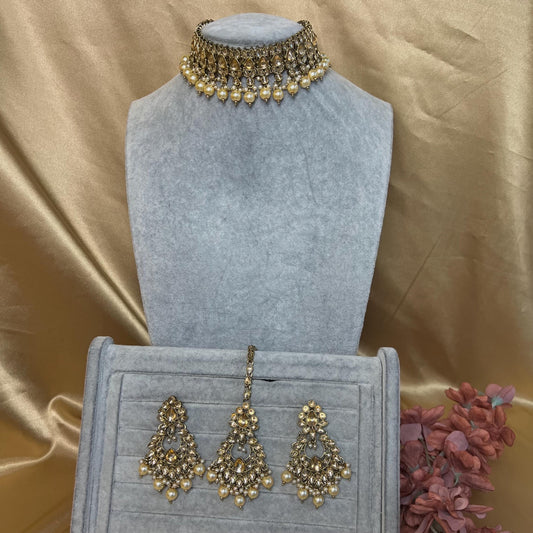 Mirror Necklace Set - Gold Ball Earring/ Tikka/ Tikli/ Indian/ Pakistani/Fashion Jewellery/ Gift for Women