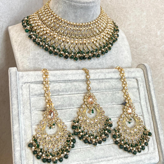 Green Bridal Necklace set Indian/ Pakistani Style/ Wedding/ Fashion Jewellery/ Necklace set