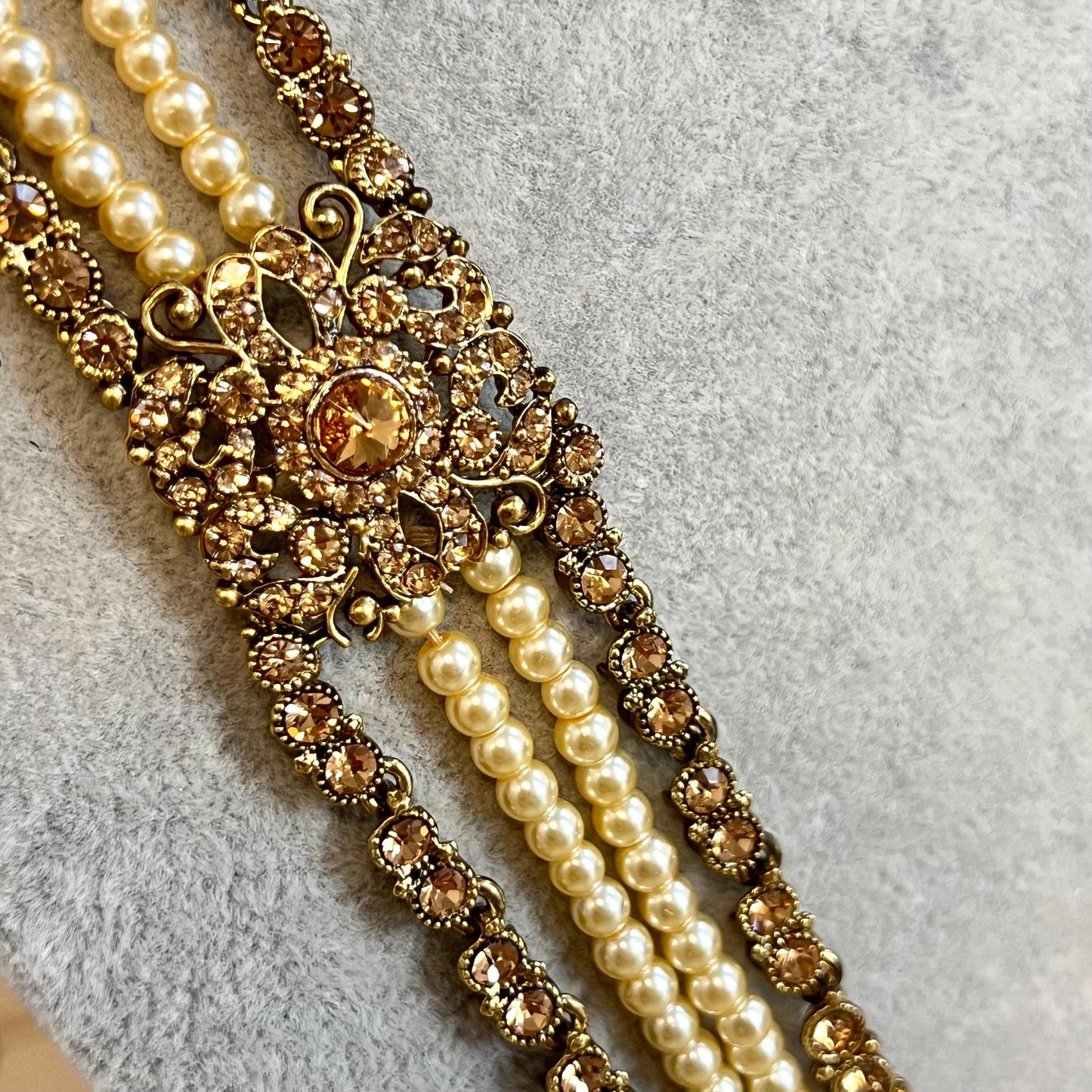 Antique Gold with Golden Rhinestone/ Long Mala/ Haar/ Long Necklace/ Unique Style/ Indian/ Pakistani/Fashion Jewellery/ Gift for Women