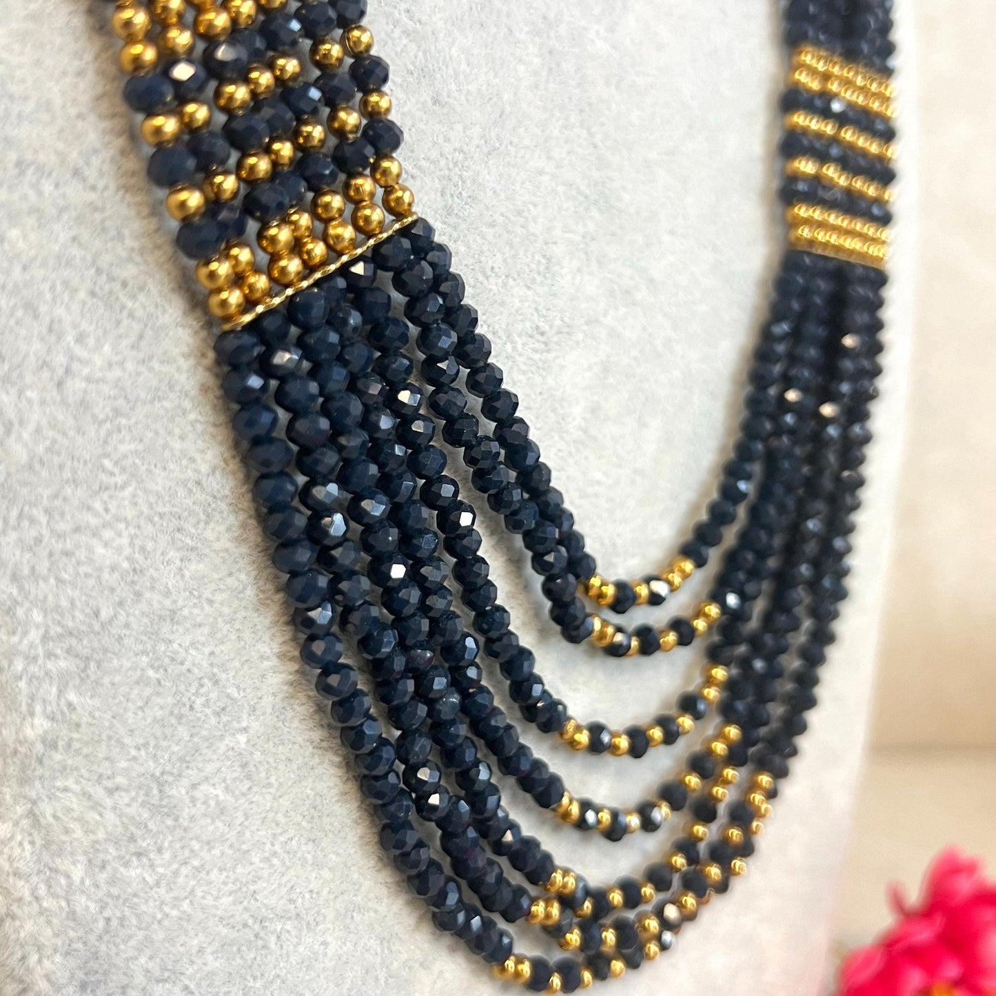 Navy Blue with Gold Beaded/ Light Weight/ Long Mala/ Haar/ Long Necklace/ Unique Style/ Indian/ Pakistani/Fashion Jewellery/ Gift for Women