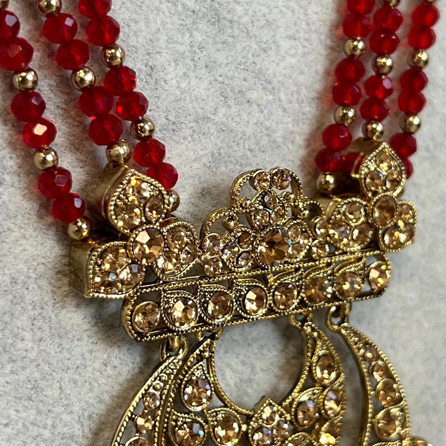 Red-Antique Gold with Golden Rhinestone/ Long Mala/ Haar/ Long Necklace/ Unique Style/ Indian/ Pakistani/Fashion Jewellery/ Gift for Women