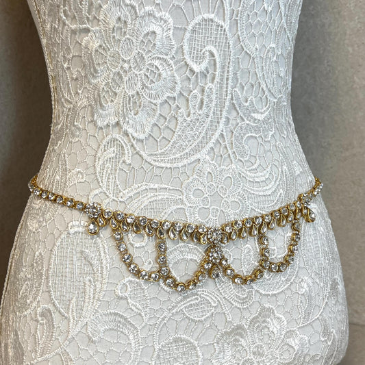 Gold/ Clear/ Rhinestone/ Antique Gold/ Waist Chain/ Belt/ Sari Belt/ Belt for Asian Clothes/ Wedding Accessories/ One Size Fits All/ Gift