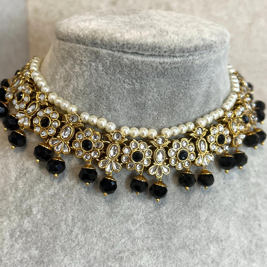 Black and Gold Faux Kundan/ Necklace only/ Unique Style/ Indian/ Pakistani/Fashion Jewellery/ Gift for Women/ Light Weight