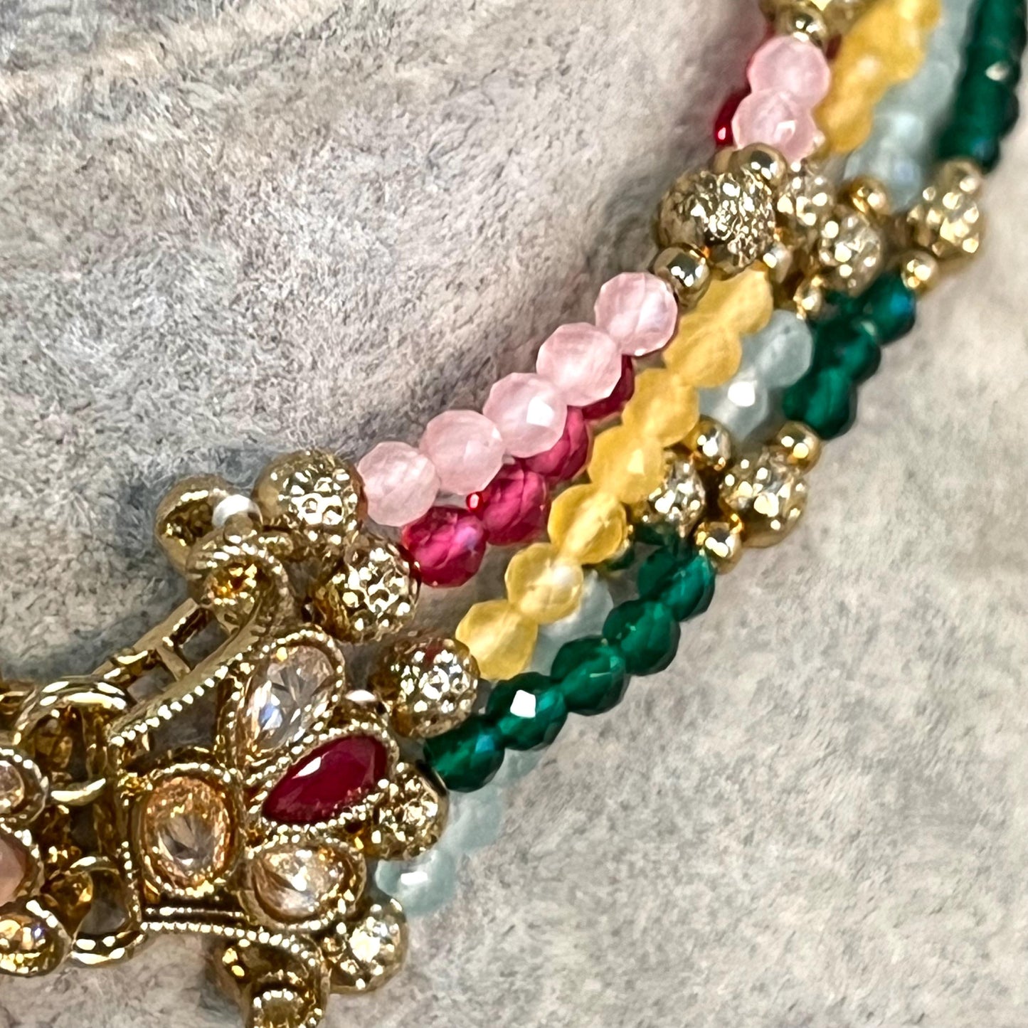 Mint -Multicoloured Choker Set with Jhumka Earring and Tikka/ Antique Gold with Champagne Zircon Crystal/Asian Jewellery/ Multiple Colours