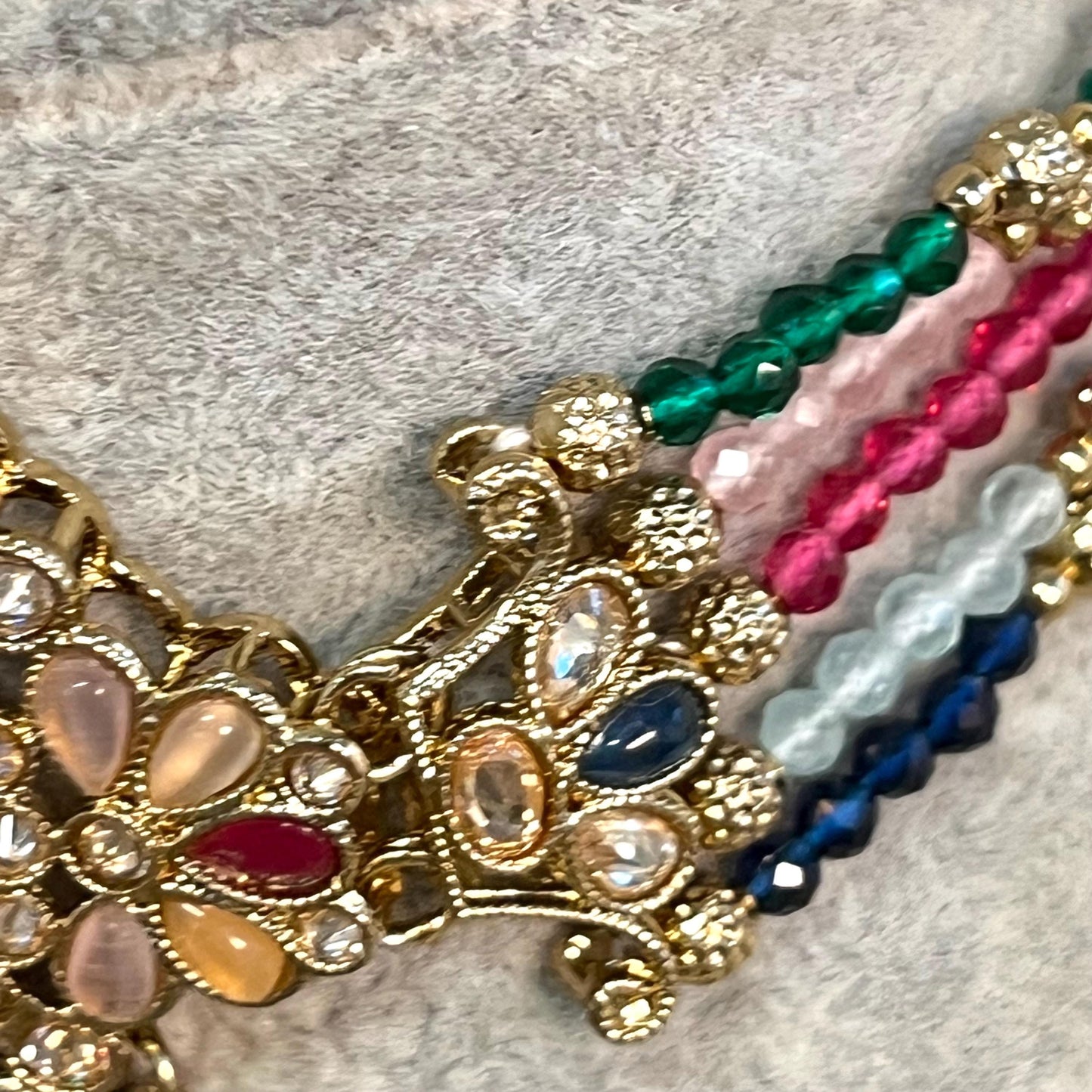 Maroon -Multicoloured Choker Set with Jhumka Earring and Tikka/ Antique Gold with Champagne Zircon Crystal/Asian Jewellery/ Multiple Colours