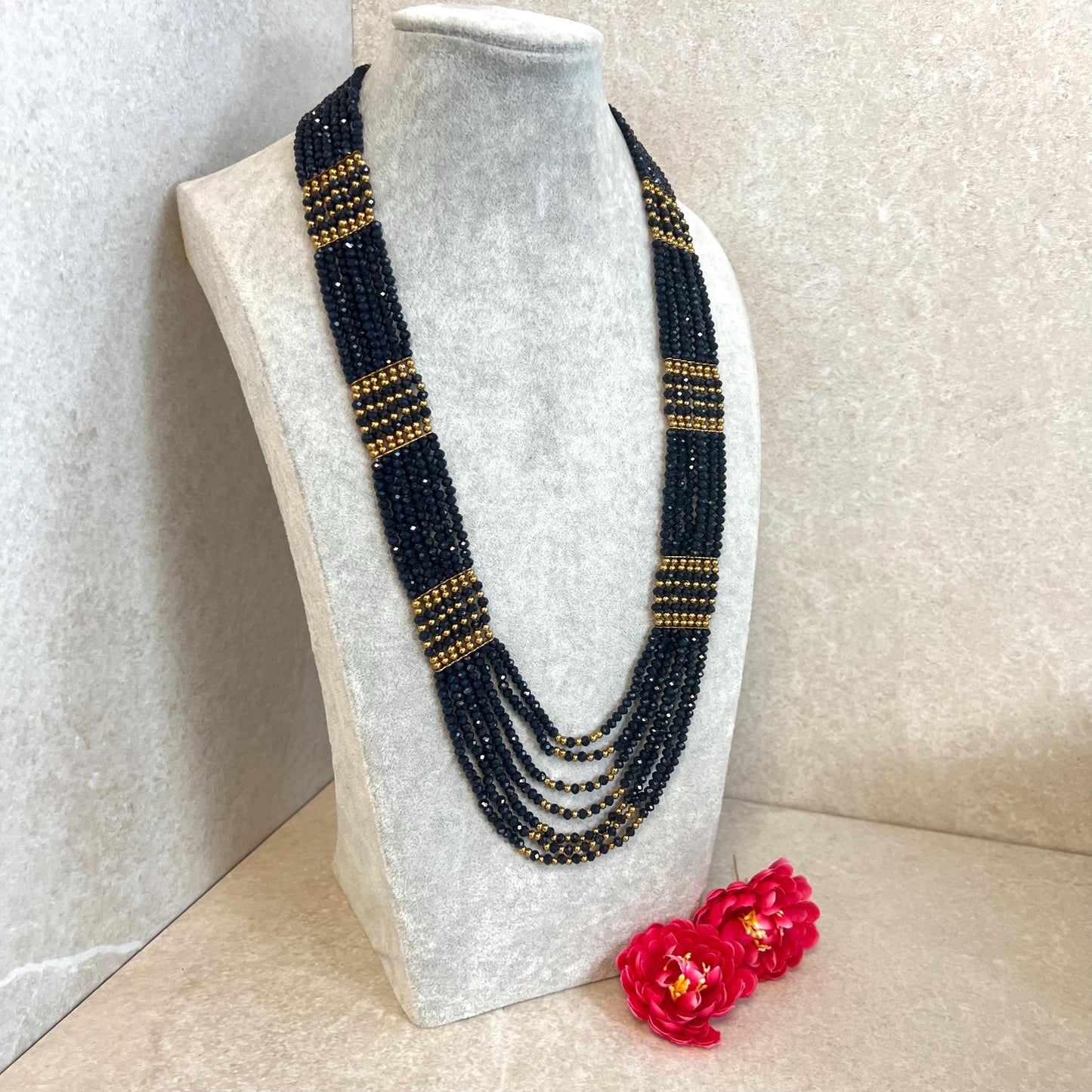Navy Blue with Gold Beaded/ Light Weight/ Long Mala/ Haar/ Long Necklace/ Unique Style/ Indian/ Pakistani/Fashion Jewellery/ Gift for Women