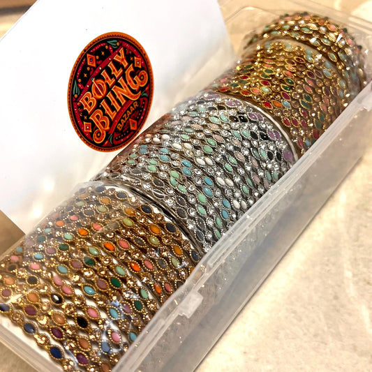 Assortment of Colour Bangle Set - Antique Gold/ Silver with Rhinestones/ Indian/ Pakistani/Jewelley/ Fashion Bracelet/2.6 only/Pick Colour