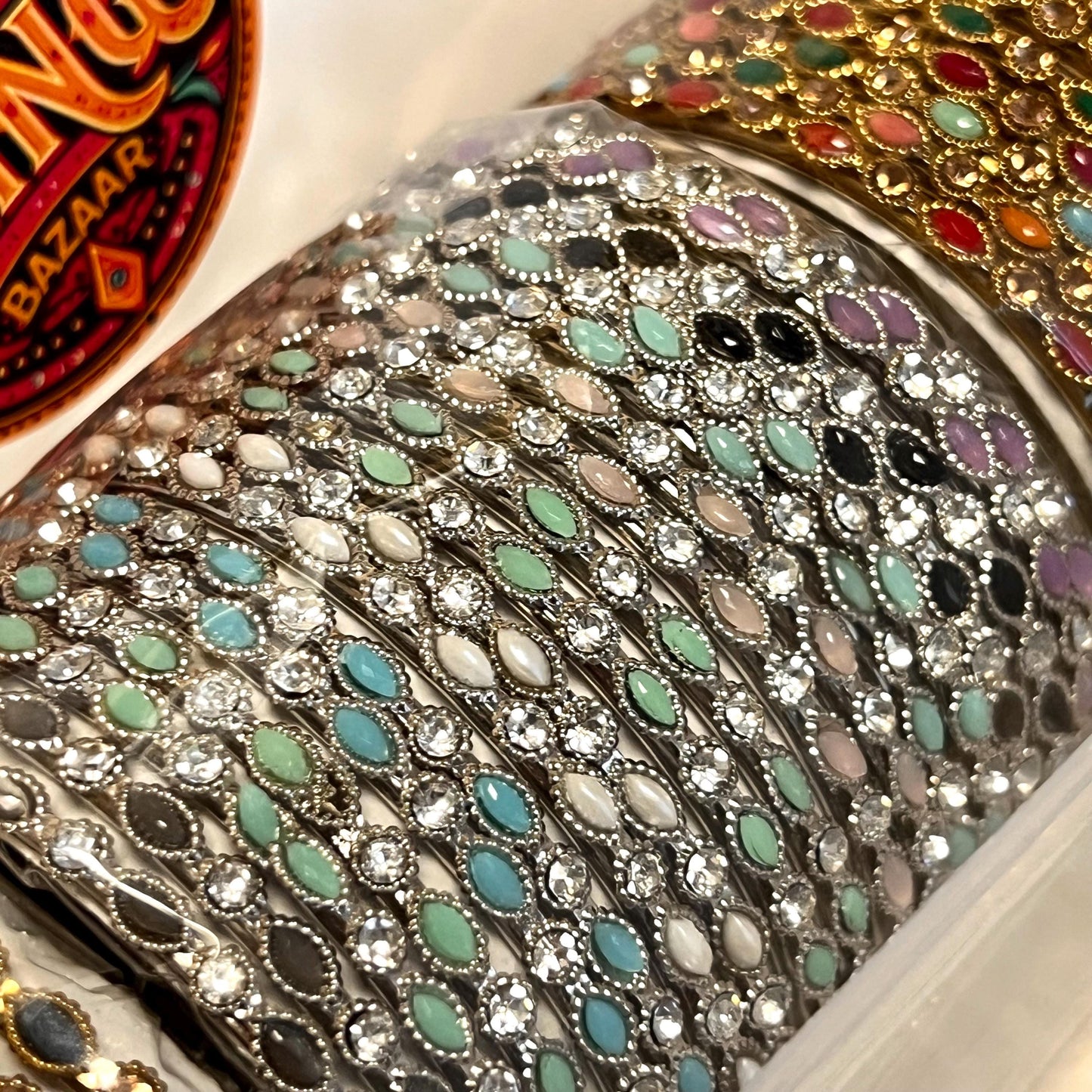 Assortment of Colour Bangle Set - Antique Gold/ Silver with Rhinestones/ Indian/ Pakistani/Jewelley/ Fashion Bracelet/2.6 only/Pick Colour