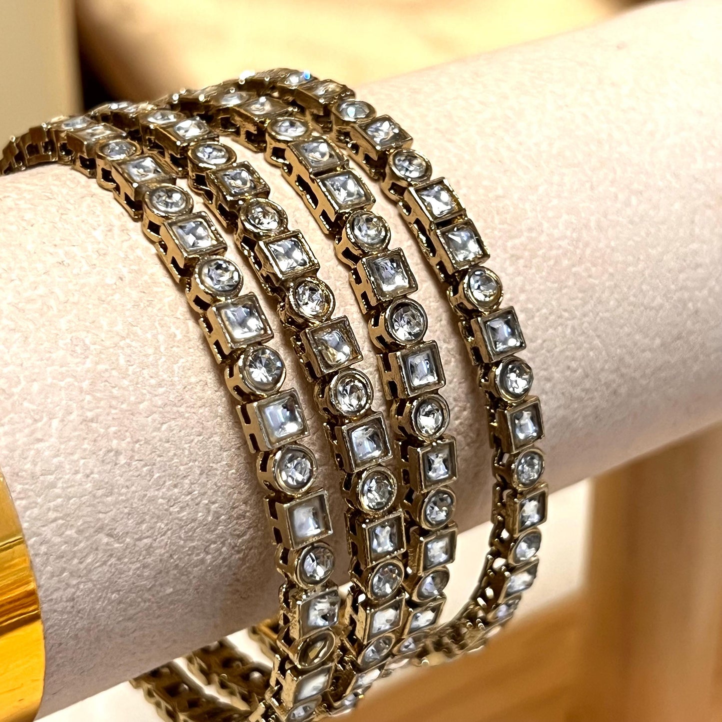 Set of 4 Antique Gold Clear/ Bangles/Indian/ Pakistani/Jewelley/ Fashion Bracelet/ 2.6 only