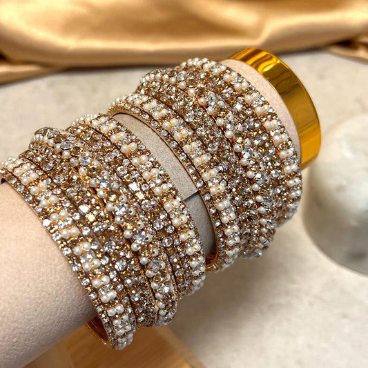 Both Arm Mini Bangle Set/ Antique Gold Base with Gold and Clear Rhinestone/ Pakistani/Jewelley/ Fashion Bracelet/2.8 only