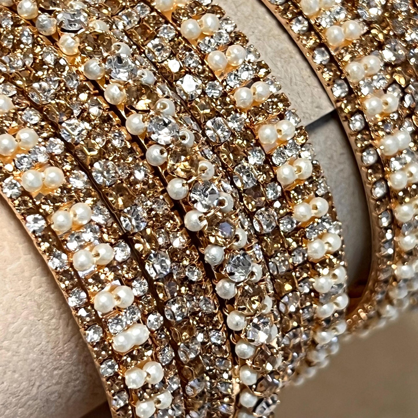 Both Arm Mini Bangle Set/ Antique Gold Base with Gold and Clear Rhinestone/ Pakistani/Jewelley/ Fashion Bracelet/2.8 only