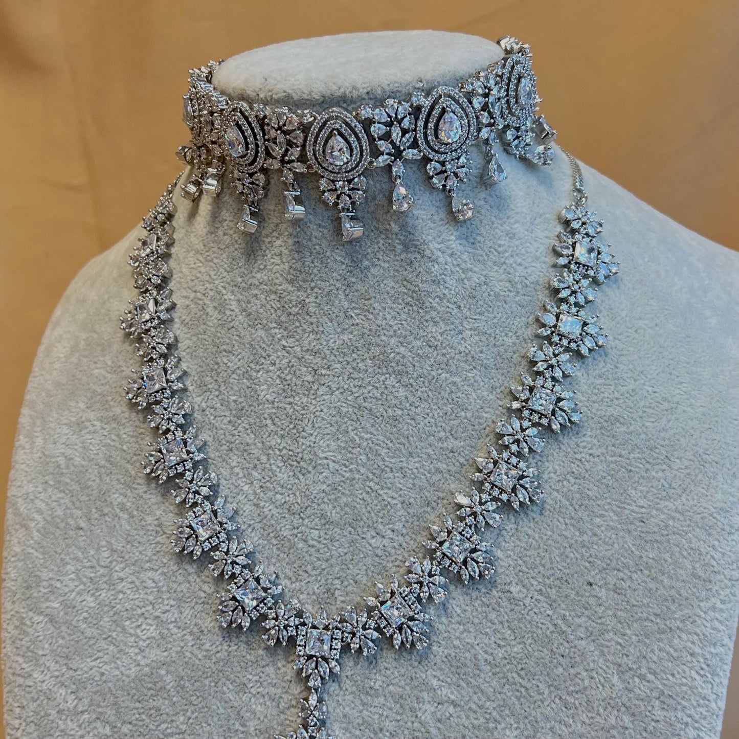 Silver Necklace & Choker Diamante Necklace with Earring/Reception/Christmas/New Years Party/Fashion Jewellery/ Gift for Women