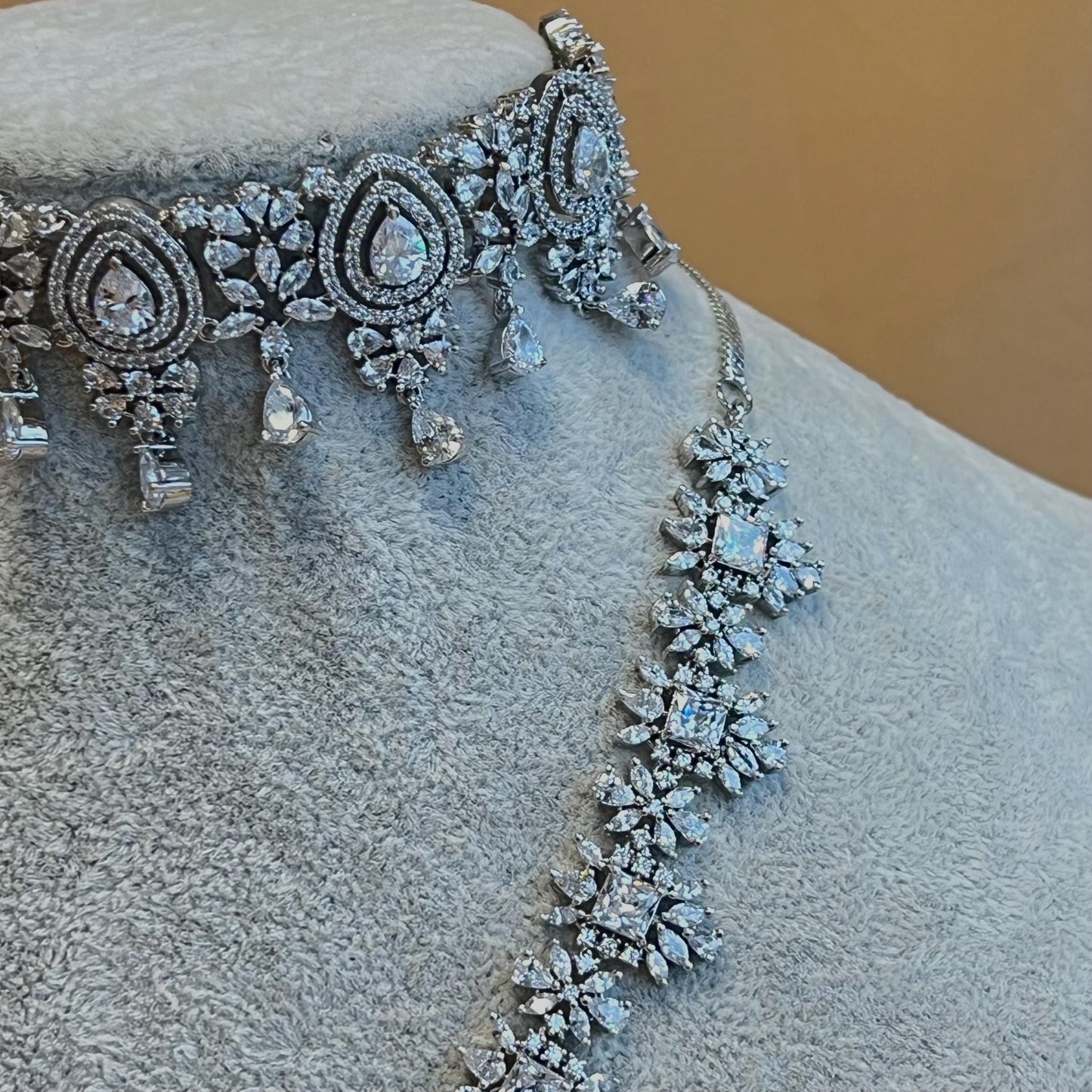 Silver Necklace & Choker Diamante Necklace with Earring/Reception/Christmas/New Years Party/Fashion Jewellery/ Gift for Women