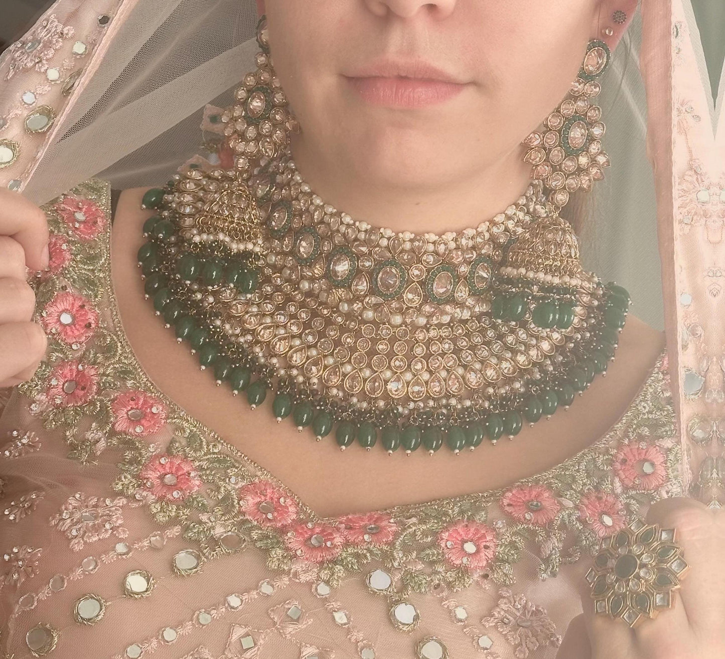 Green Bridal Necklace set Indian/ Pakistani Style/ Wedding/ Fashion Jewellery/ Necklace set