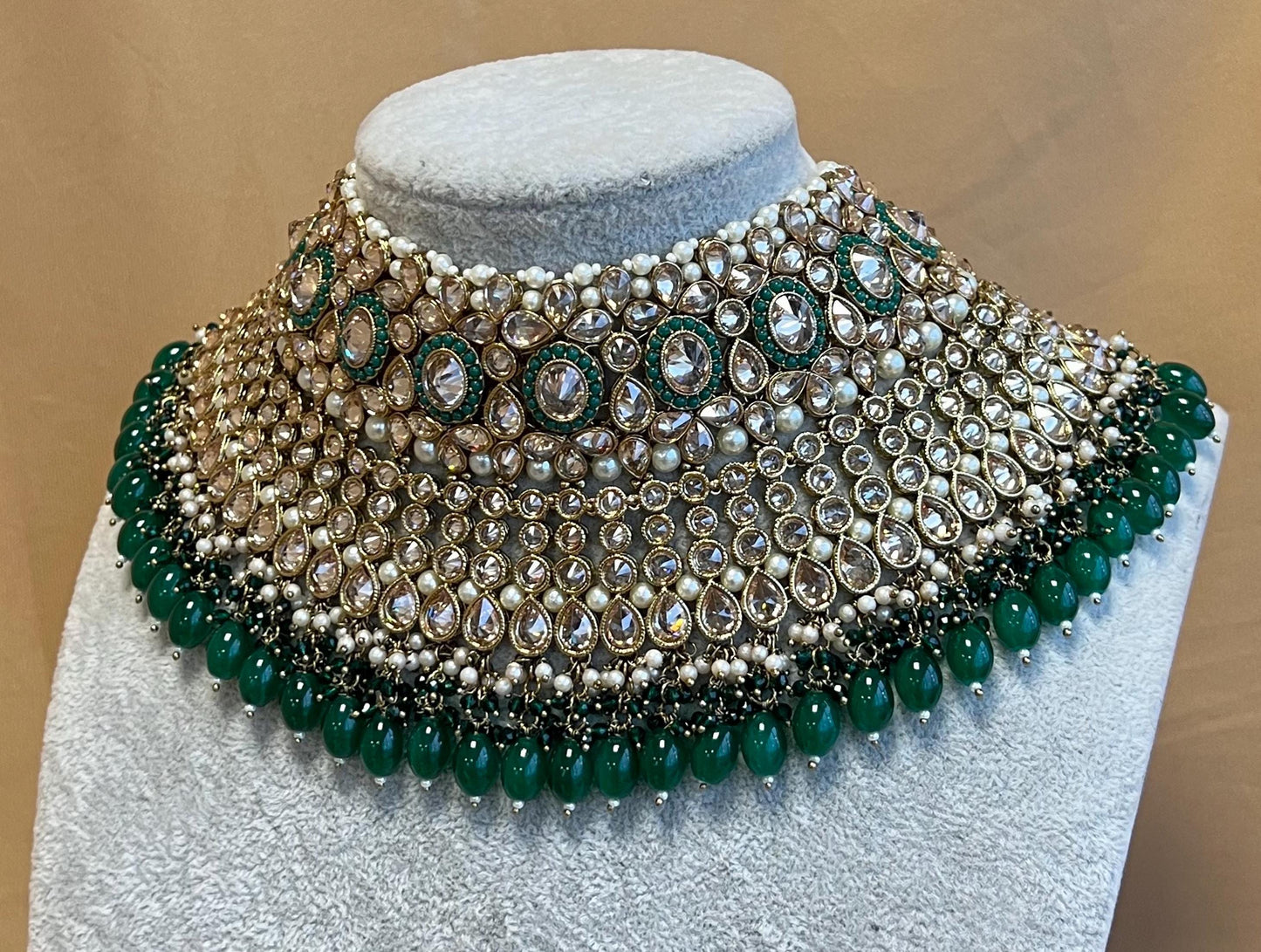 Green Bridal Necklace set Indian/ Pakistani Style/ Wedding/ Fashion Jewellery/ Necklace set