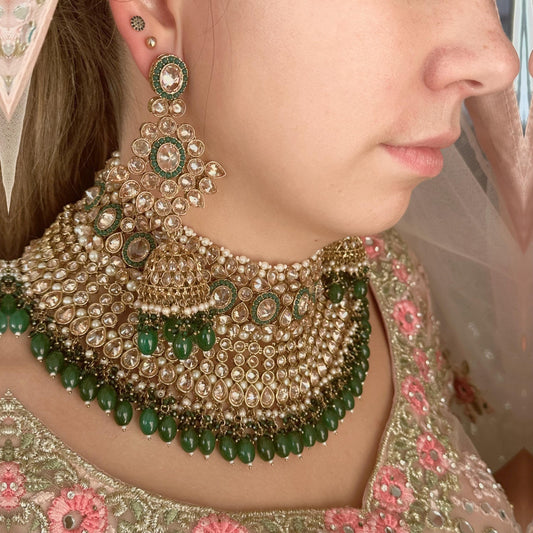 Green Bridal Necklace set Indian/ Pakistani Style/ Wedding/ Fashion Jewellery/ Necklace set