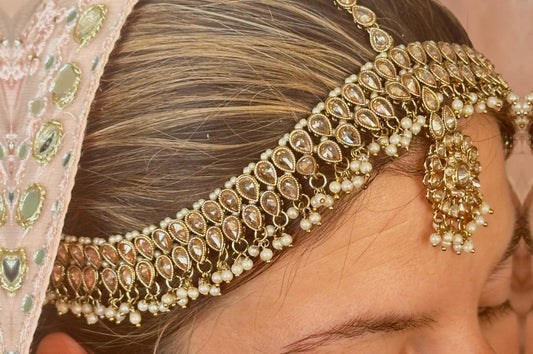 Antique Golden Mathapatti (Indian Headband)/Pakistani/Fashion Jewellery/ Bridal Forehead Jewellery Headpiece/Bollywood /phoolpatti