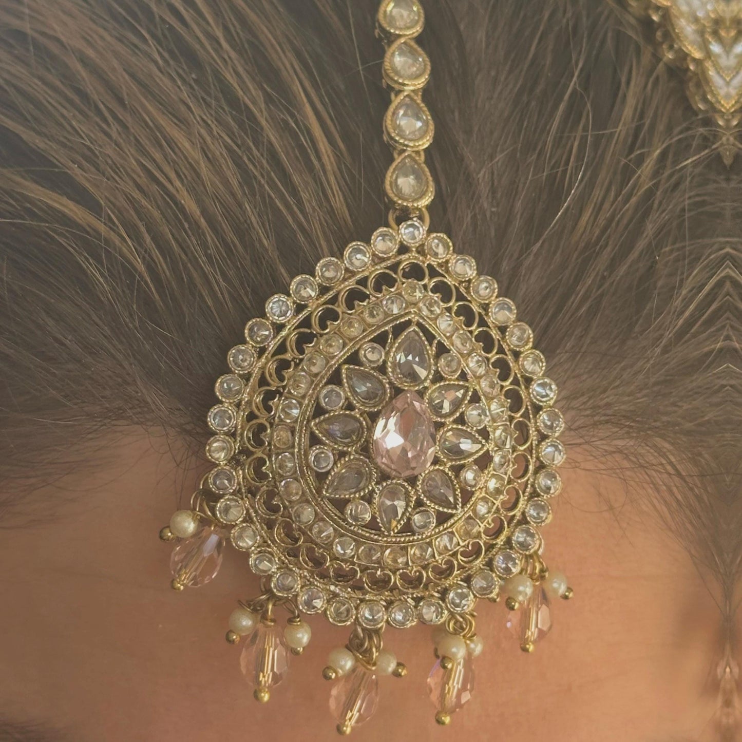 Antique Gold Pink & Clear Bridal Set/Pakistani/Fashion Jewellery/Bridal Jewellery/ Pink Bridal Jewellery/ Gift for Women