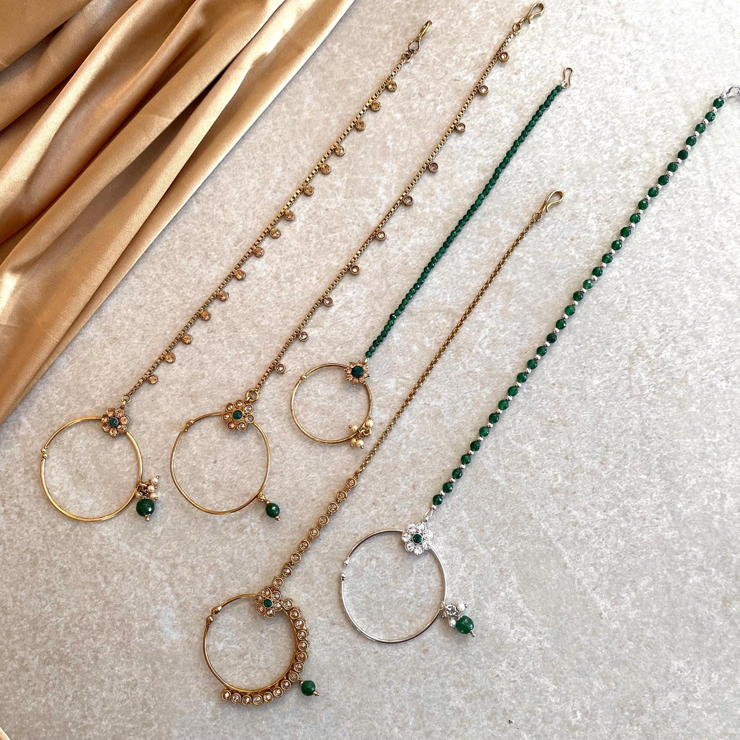 GREEN Non-Piercing Slide Type Nose Ring - Green/ Fashion Jewellery/ Gift for Women/Indian/Pakistani style/Nath/ Choose Style