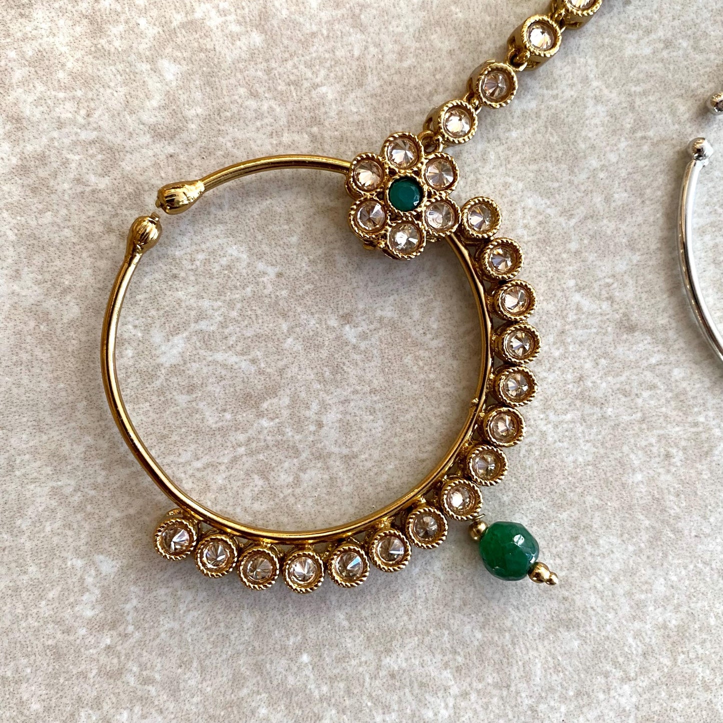 GREEN Non-Piercing Slide Type Nose Ring - Green/ Fashion Jewellery/ Gift for Women/Indian/Pakistani style/Nath/ Choose Style