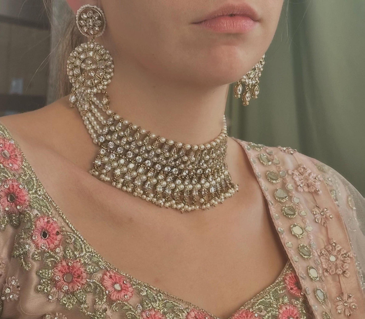 Clear/Pearl Choker/ Unique Style/ Indian/ Pakistani/Fashion Jewellery/ Gift for Women