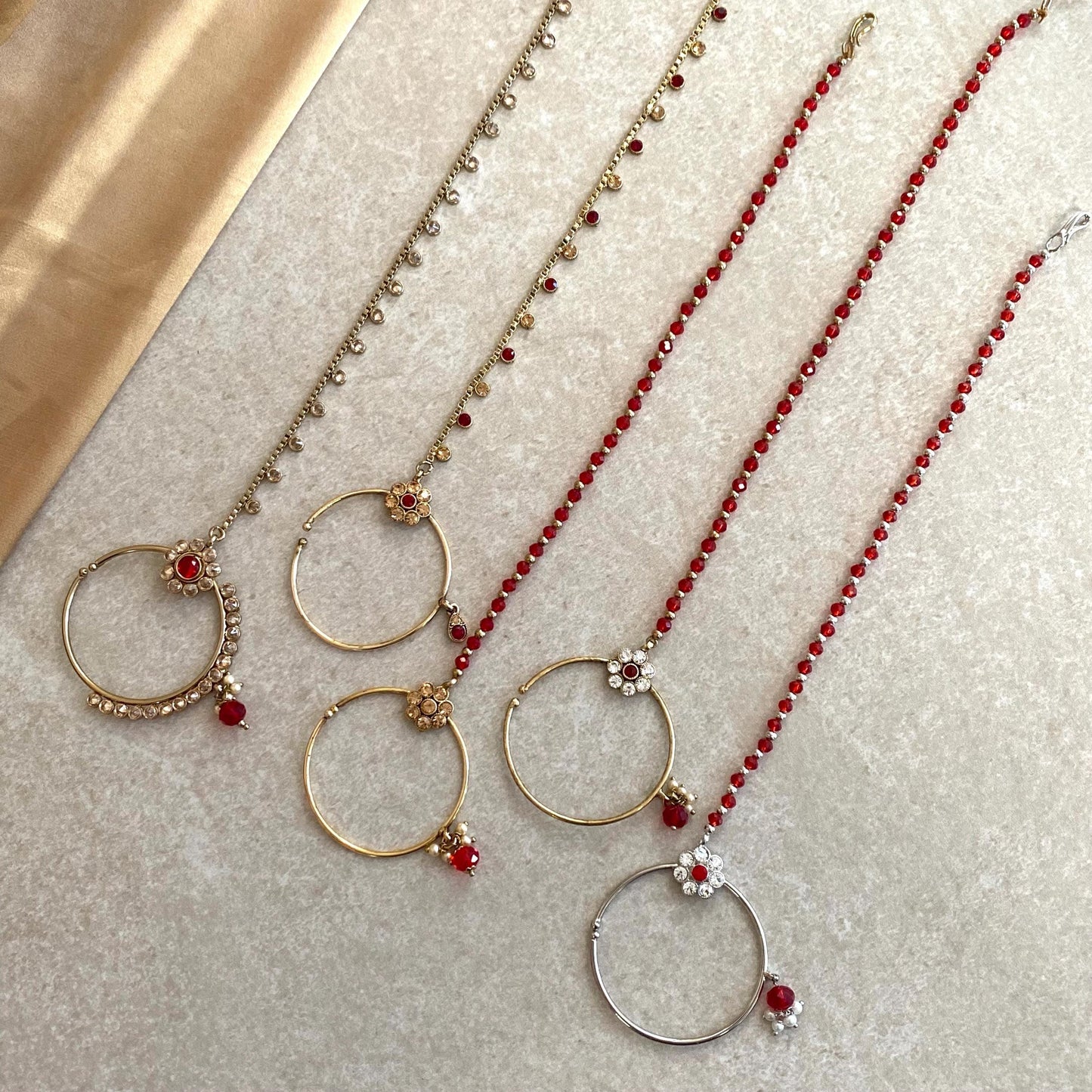 RED Non-Piercing Slide Type Nose Ring - Green/ Fashion Jewellery/ Gift for Women/Indian/Pakistani style/Nath/ Choose Style