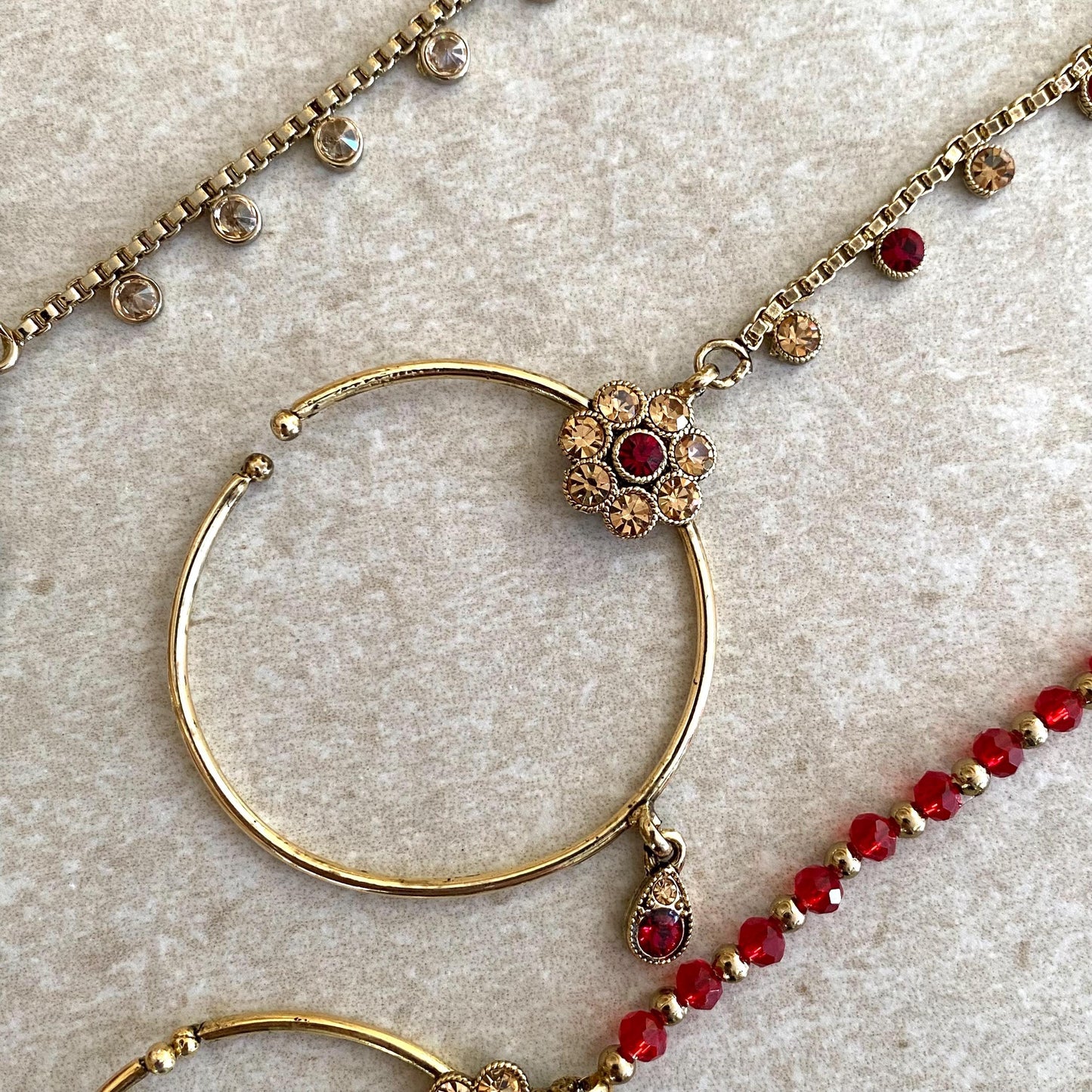 RED Non-Piercing Slide Type Nose Ring - Green/ Fashion Jewellery/ Gift for Women/Indian/Pakistani style/Nath/ Choose Style