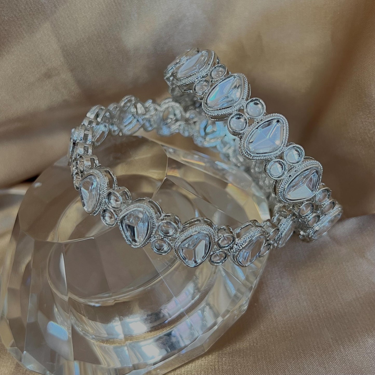 Set of 2 Silver Faux Kundan Kada Bangles in 2.6 /Indian Bangles/Indian/ Pakistani/Jewelley/ Fashion Bracelet