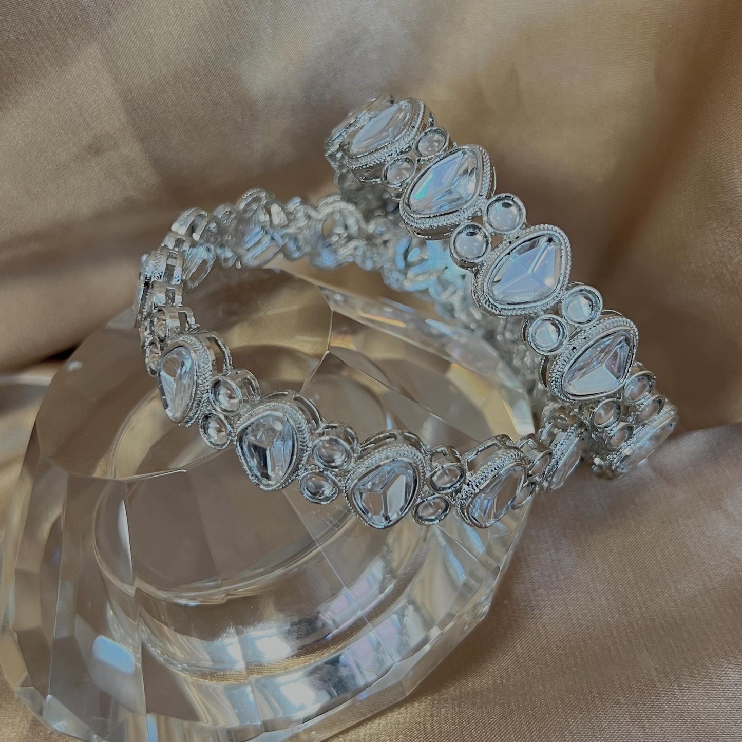 Set of 2 Silver Faux Kundan Kada Bangles in 2.6 /Indian Bangles/Indian/ Pakistani/Jewelley/ Fashion Bracelet