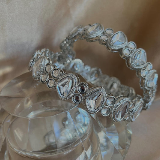 Set of 2 Silver Faux Kundan Kada Bangles in 2.6 /Indian Bangles/Indian/ Pakistani/Jewelley/ Fashion Bracelet