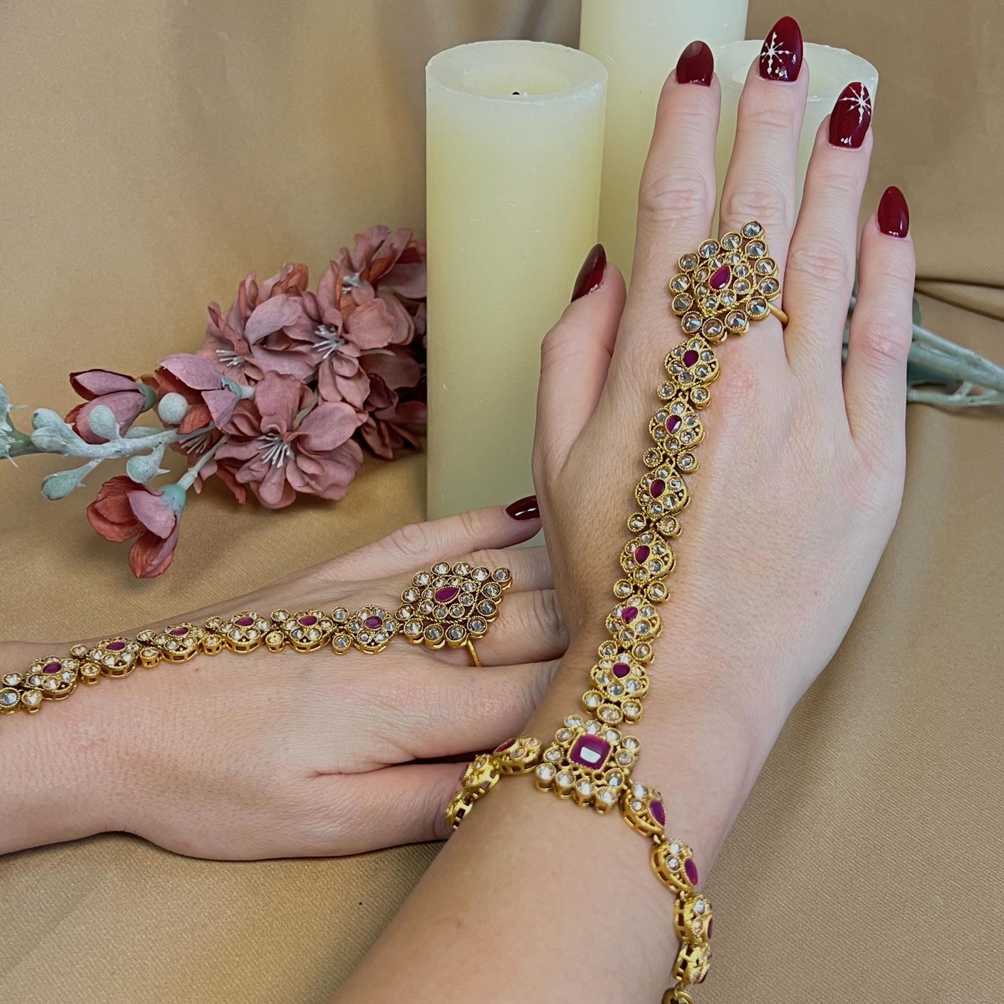 Clear & Gold Hand Harness/Gold Hathpool/Clear Hathpool/Golden Harnesses//Indian/ Pakistani/Jewelley/ Fashion Bracelet/ Clear