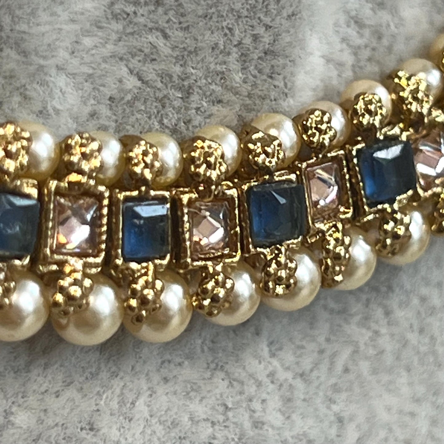 Blue Thin Necklace Set Earring/ Tikka/ Tikli/ Indian/ Pakistani/Fashion Jewellery/ Gift for Women/ Antique Gold with Champagne crystals