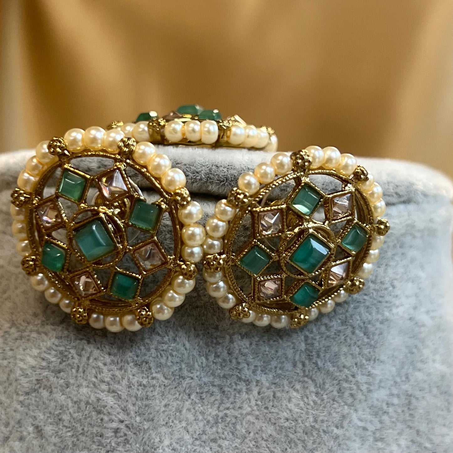 Green/Blue Thin Necklace Set Earring/ Tikka/ Tikli/ Indian/ Pakistani/Fashion Jewellery/ Gift for Women/ Antique Gold with Champagne