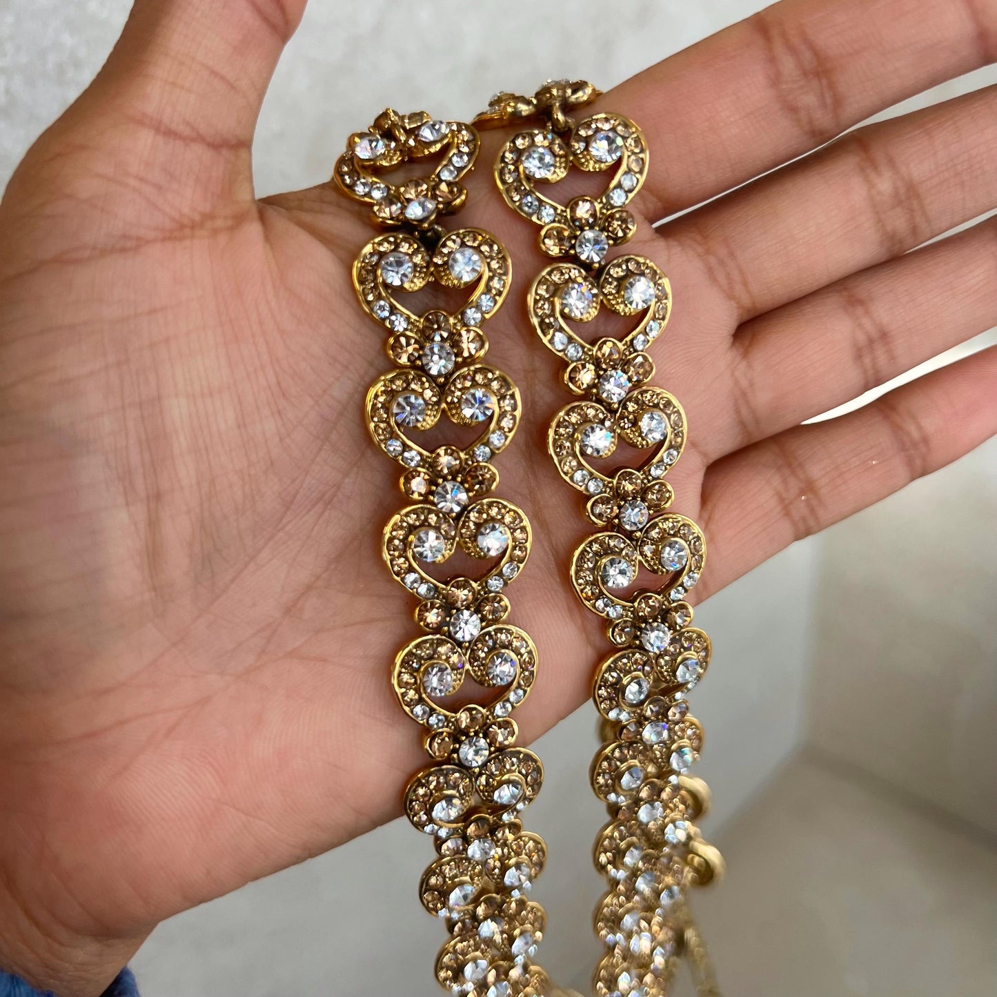 Gold /Antique Gold with Golden Rhinestone Long Necklace set With Jhumka Earring and Tikka/long necklace/ Haar/ Mala/ Earring/Wedding/Fashion