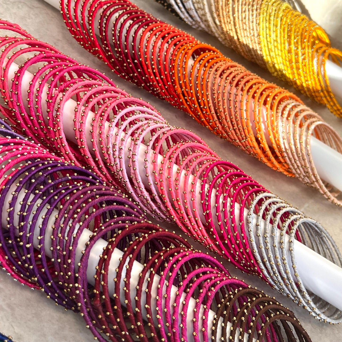 Yellow/ Black / White Shades/Thread Coloured Bangle Block/ Collection/ Set/ Indian/ Pakistani Bangles/ 2.6 Small Bangles