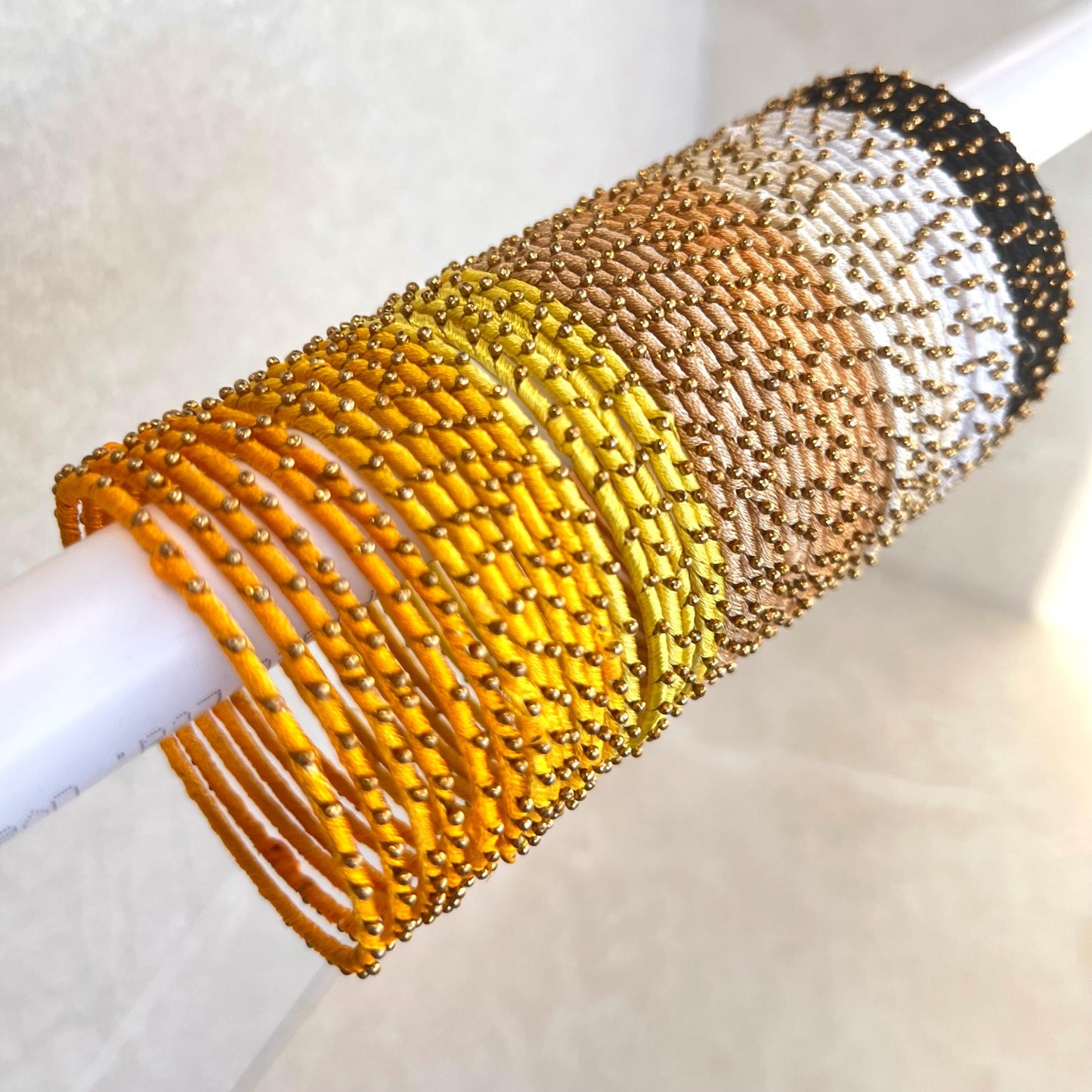 Yellow/ Black / White Shades/Thread Coloured Bangle Block/ Collection/ Set/ Indian/ Pakistani Bangles/ 2.6 Small Bangles